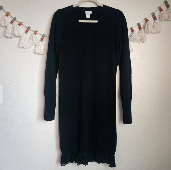Oats Cashmere Black Knit Ruffle Tunic Sweater Top Luxurious Minimalist Boho M - Picture 1 of 9
